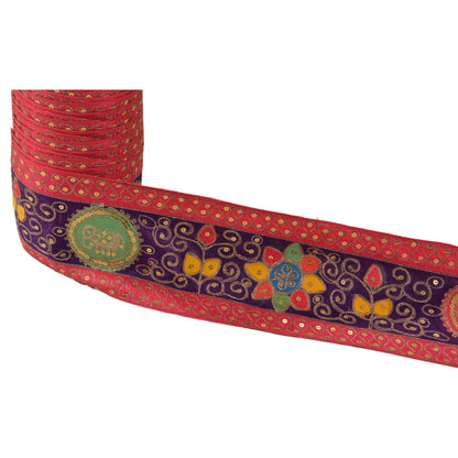 Sanskriti Vintage Sari Border Hand Beaded 1Yd Indian Trim Sewing Pink Patch Lace