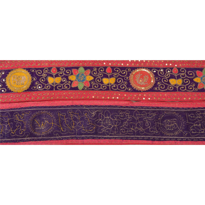 Sanskriti Vintage Sari Border Hand Beaded 1Yd Indian Trim Sewing Pink Patch Lace