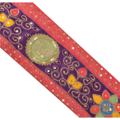 Sanskriti Vintage Sari Border Hand Beaded 1Yd Indian Trim Sewing Pink Patch Lace