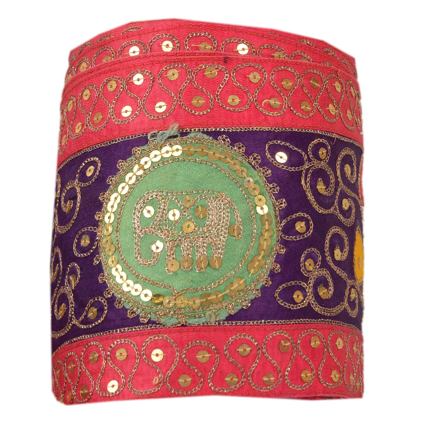 Sanskriti Vintage Sari Border Hand Beaded 1Yd Indian Trim Sewing Pink Patch Lace