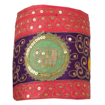 Sanskriti Vintage Sari Border Hand Beaded 1Yd Indian Trim Sewing Pink Patch Lace