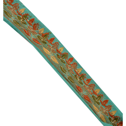 Sanskriti Vintage Sari Border Hand Beaded 1 Yd Indian Trim Ribbon Turquoise Lace