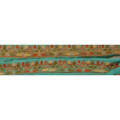 Sanskriti Vintage Sari Border Hand Beaded 1 Yd Indian Trim Ribbon Turquoise Lace