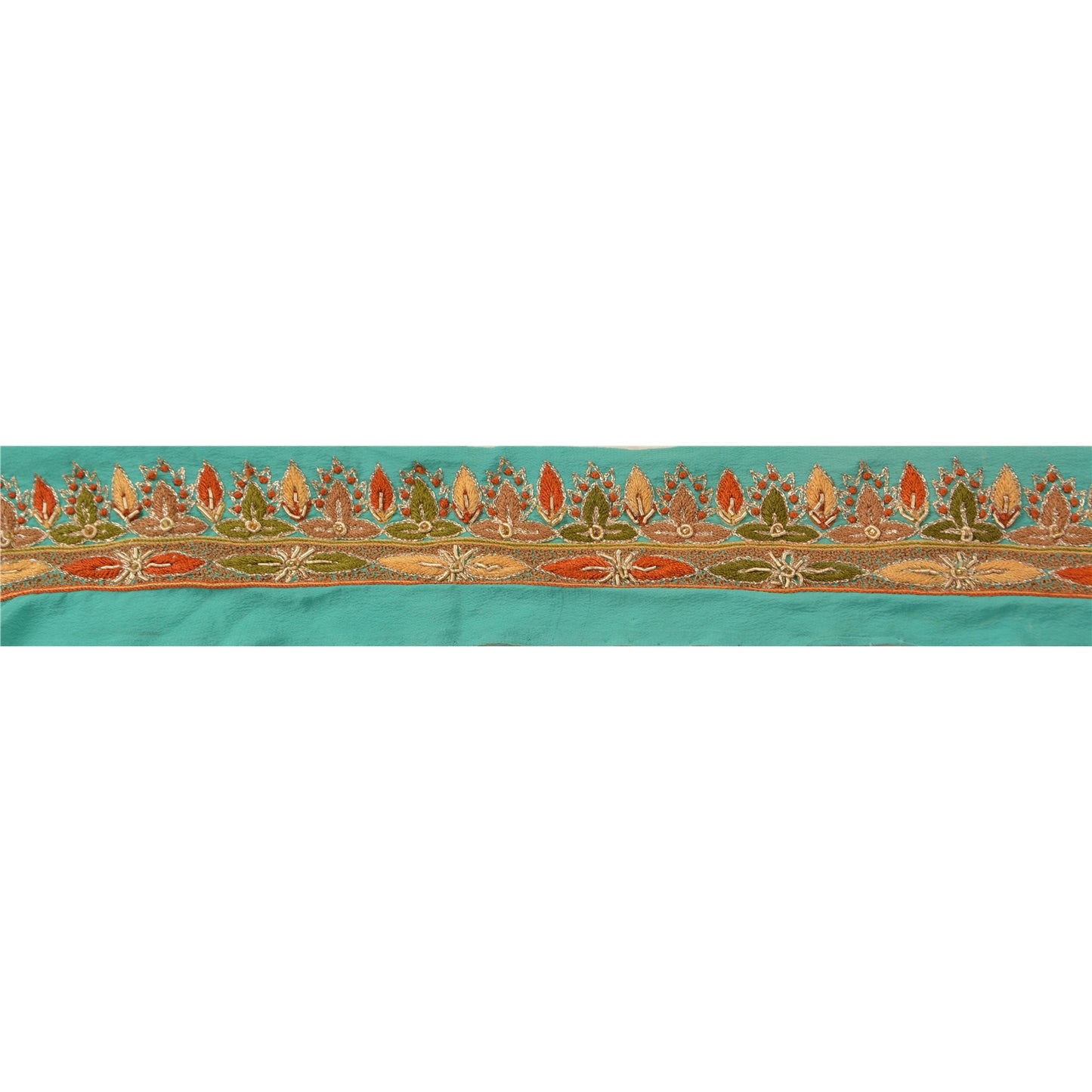 Sanskriti Vintage Sari Border Hand Beaded 1 Yd Indian Trim Ribbon Turquoise Lace