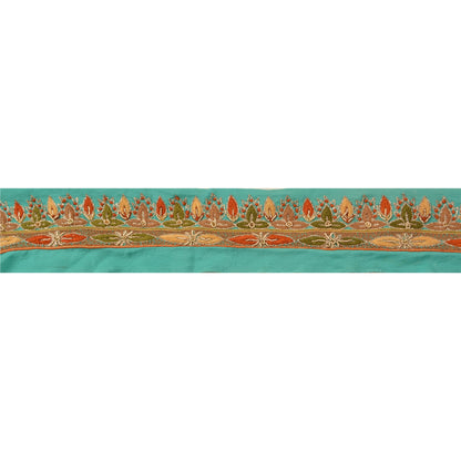 Sanskriti Vintage Sari Border Hand Beaded 1 Yd Indian Trim Ribbon Turquoise Lace