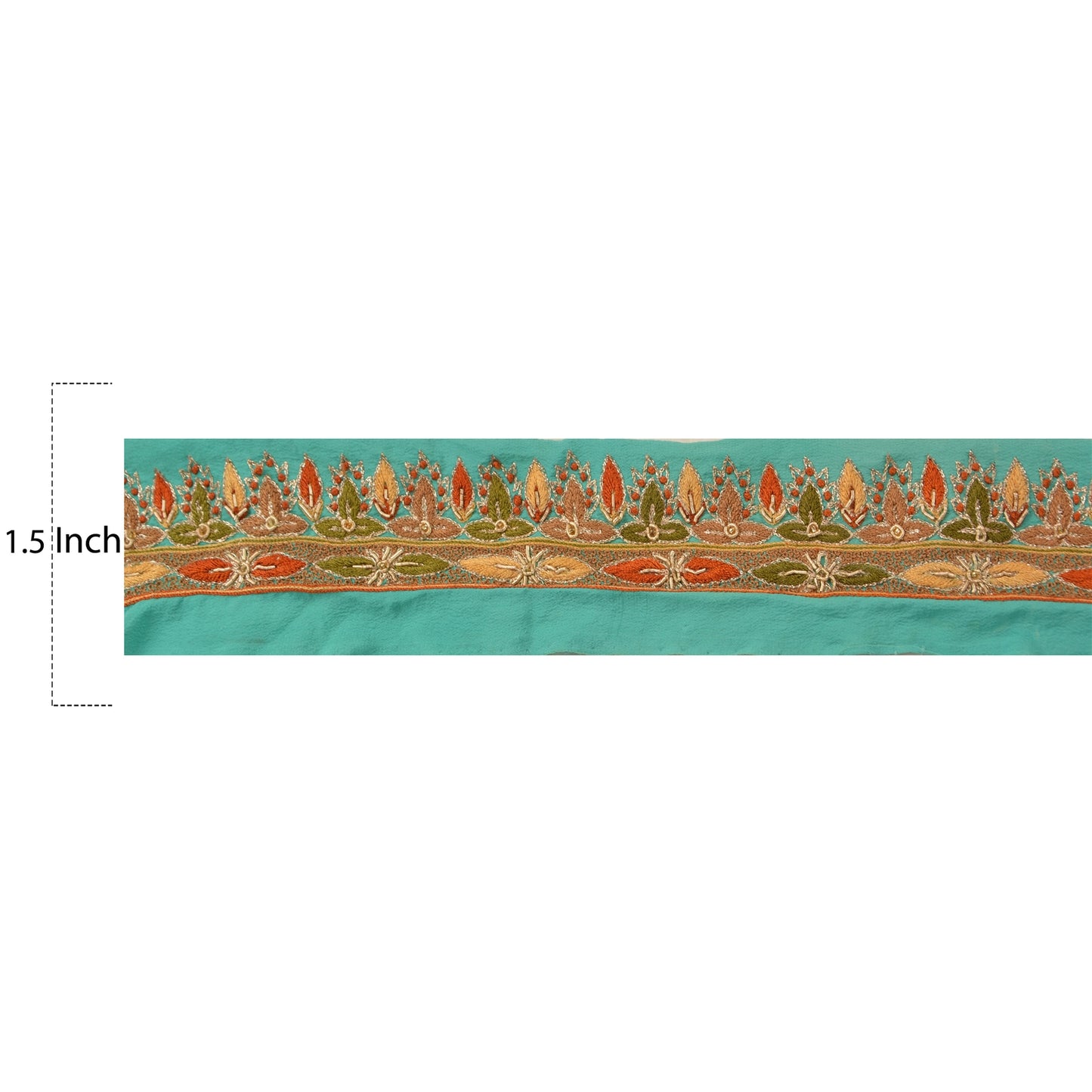 Sanskriti Vintage Sari Border Hand Beaded 1 Yd Indian Trim Ribbon Turquoise Lace