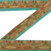 Sanskriti Vintage Sari Border Hand Beaded 1 Yd Indian Trim Ribbon Turquoise Lace