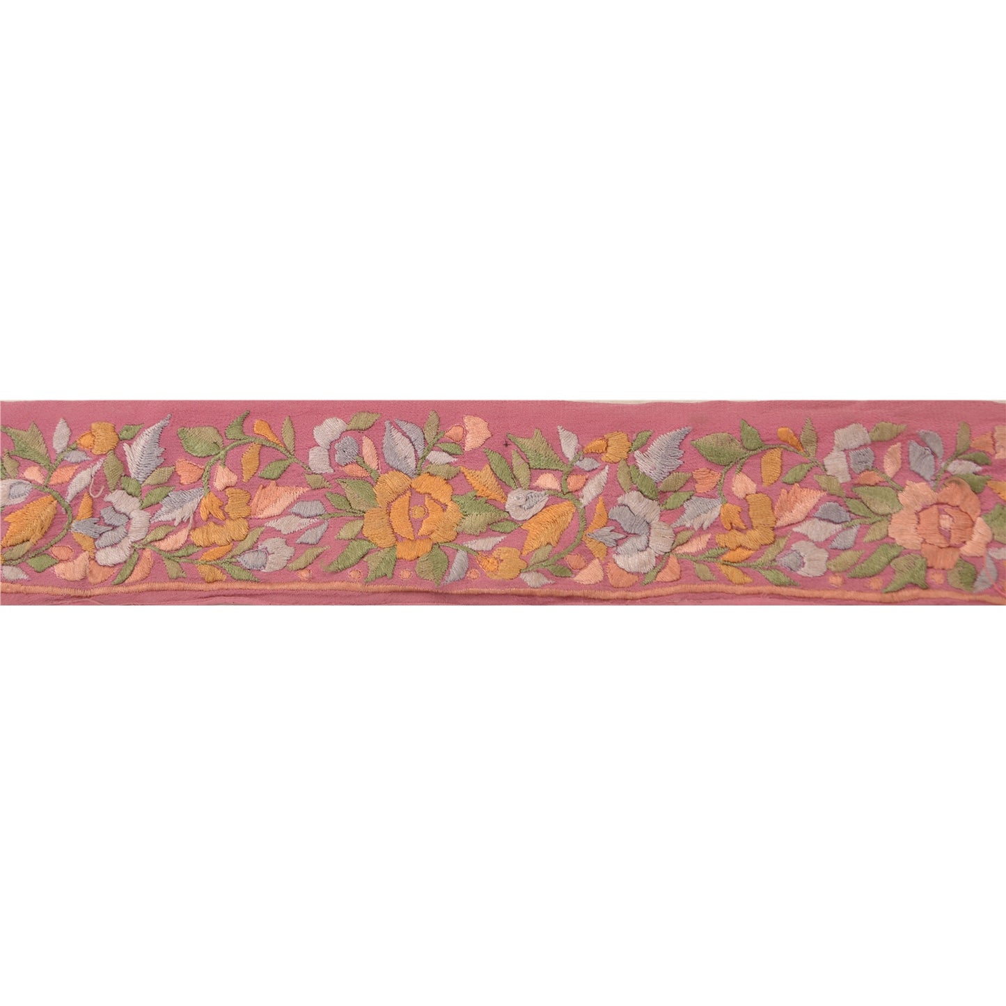 Sanskriti Vintage Sari Border Embroidered 1Yd Trim Sewing Pink Craft Floral Lace