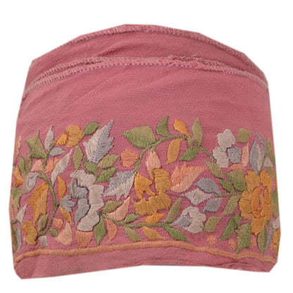 Sanskriti Vintage Sari Border Embroidered 1Yd Trim Sewing Pink Craft Floral Lace