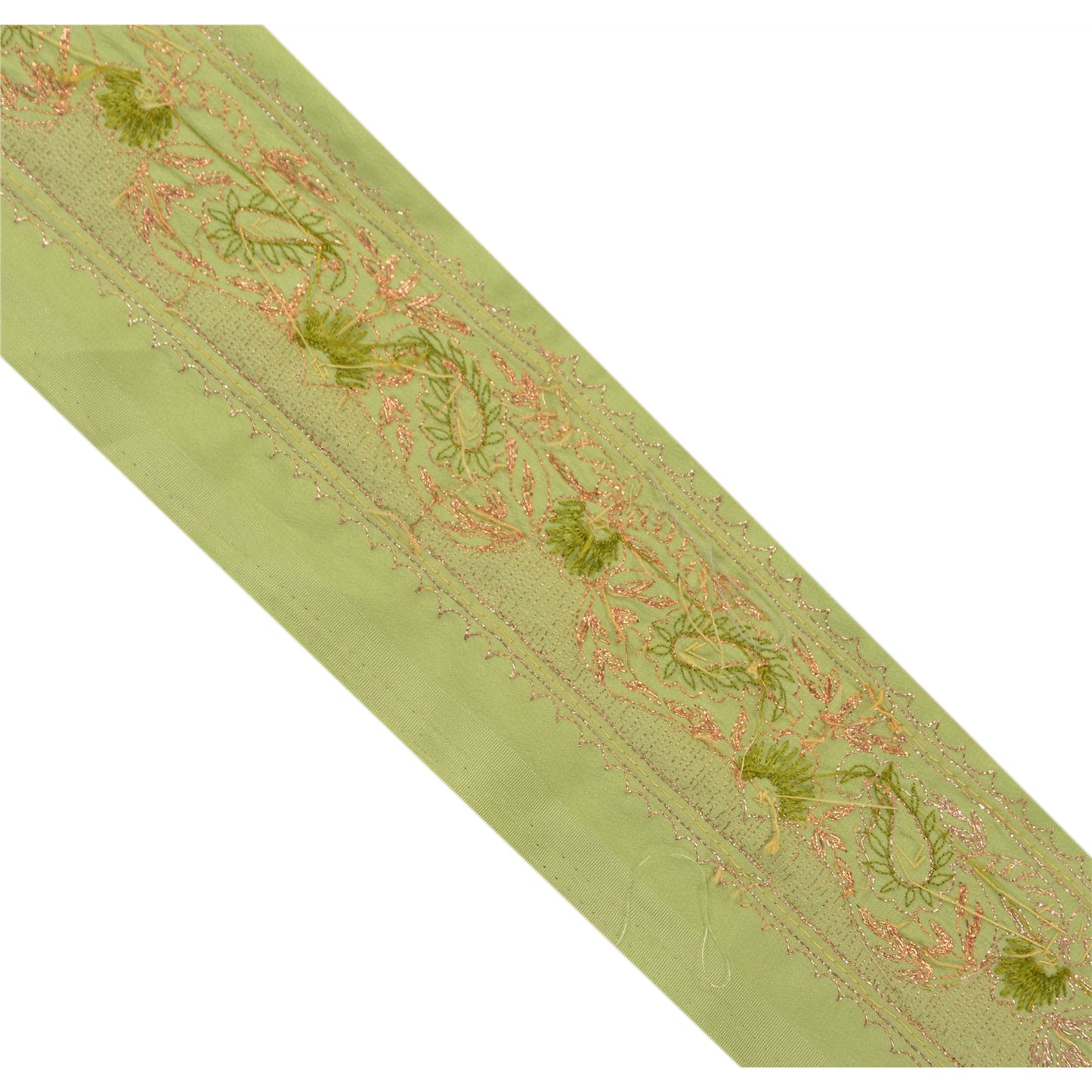 Sanskriti Vintage Sari Border Hand Beaded 1YD Indian Trim Sewing Green Zari Lace