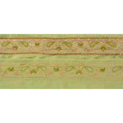 Sanskriti Vintage Sari Border Hand Beaded 1YD Indian Trim Sewing Green Zari Lace