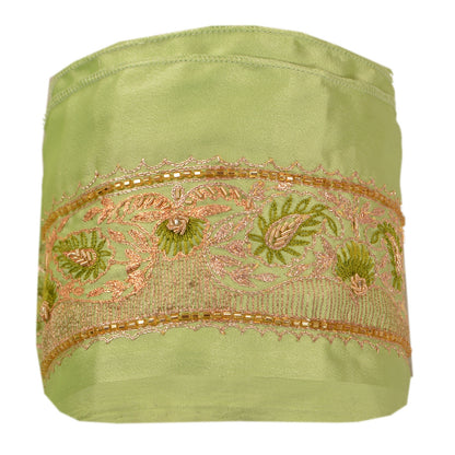 Sanskriti Vintage Sari Border Hand Beaded 1YD Indian Trim Sewing Green Zari Lace