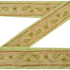 Sanskriti Vintage Sari Border Hand Beaded 1YD Indian Trim Sewing Green Zari Lace