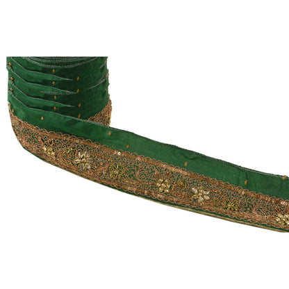 Sanskriti Vintage Sari Border Hand Beaded 1 Yd Trim Sewing Green Kundan Lace