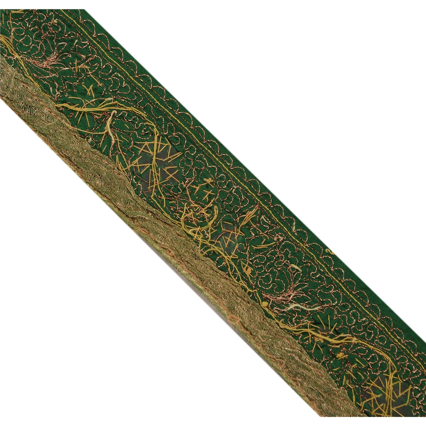 Sanskriti Vintage Sari Border Hand Beaded 1 Yd Trim Sewing Green Kundan Lace