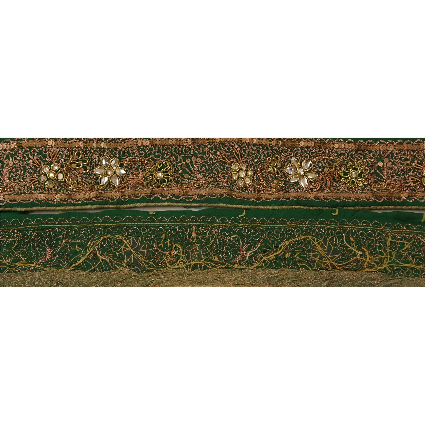Sanskriti Vintage Sari Border Hand Beaded 1 Yd Trim Sewing Green Kundan Lace