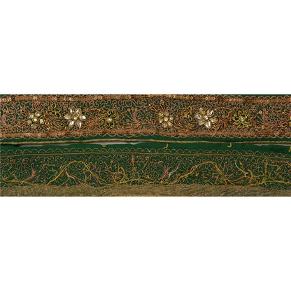 Sanskriti Vintage Sari Border Hand Beaded 1 Yd Trim Sewing Green Kundan Lace