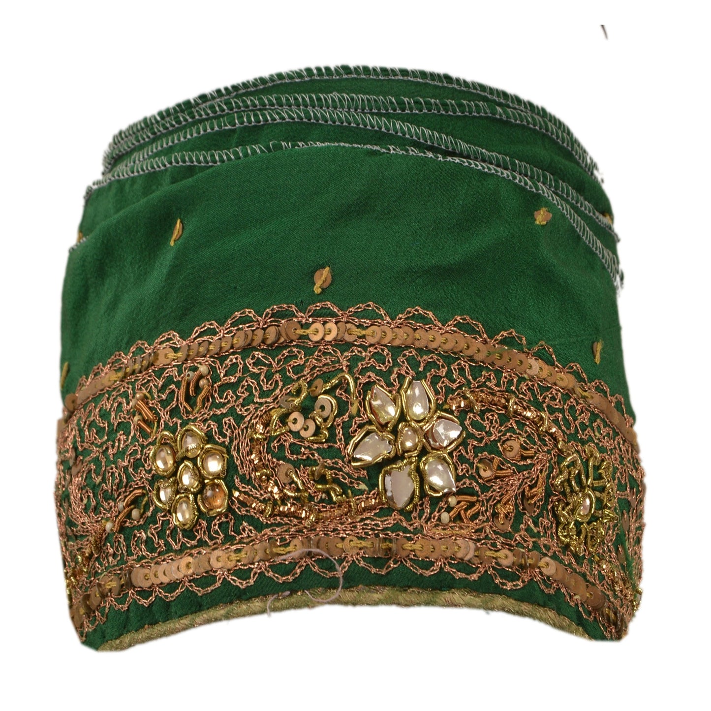 Sanskriti Vintage Sari Border Hand Beaded 1 Yd Trim Sewing Green Kundan Lace