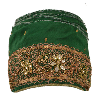 Sanskriti Vintage Sari Border Hand Beaded 1 Yd Trim Sewing Green Kundan Lace