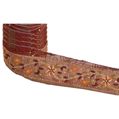 Sanskriti Vintage Sari Border Hand Beaded 1 Yd Trim Sewing Dark Red Craft Lace
