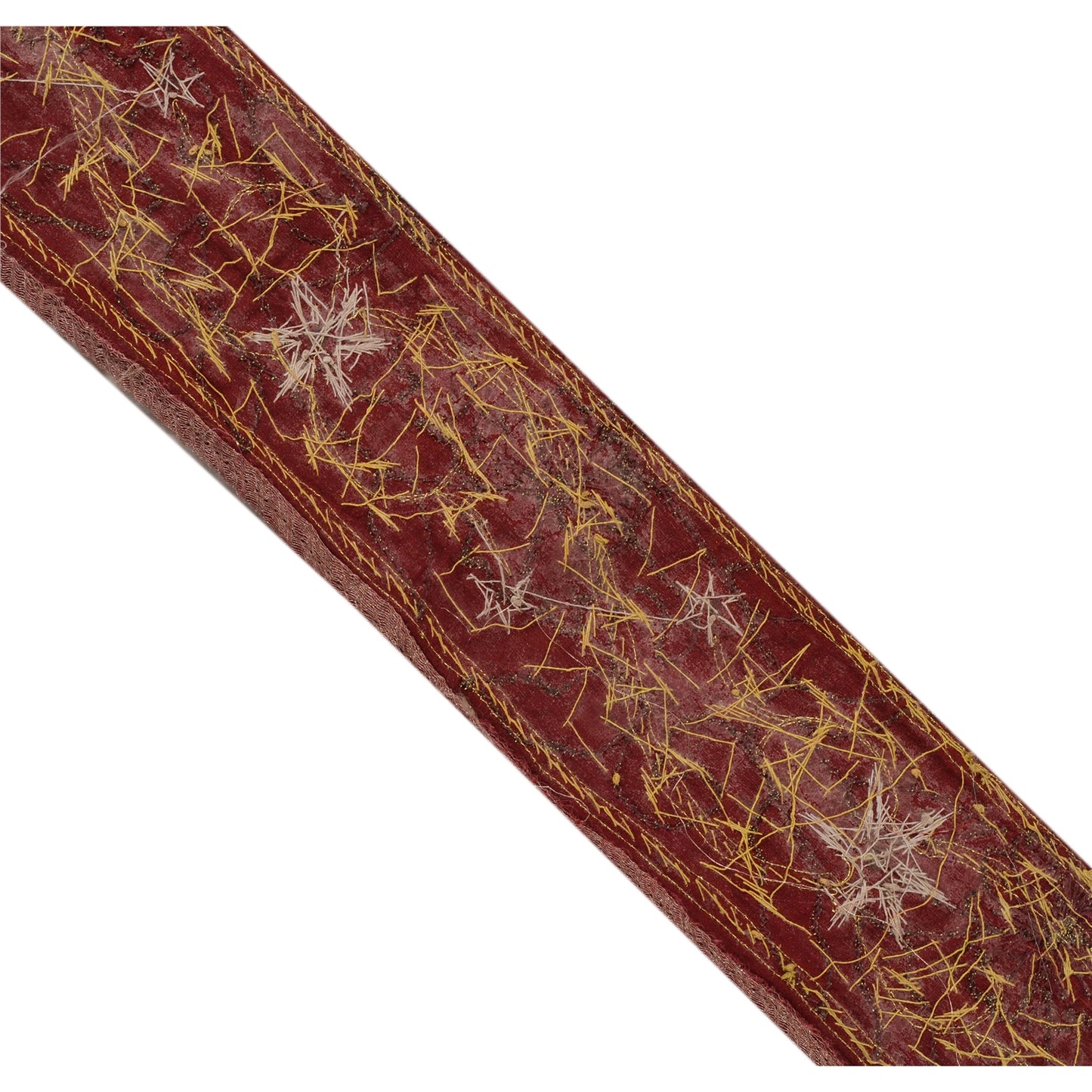 Sanskriti Vintage Sari Border Hand Beaded 1 Yd Trim Sewing Dark Red Craft Lace