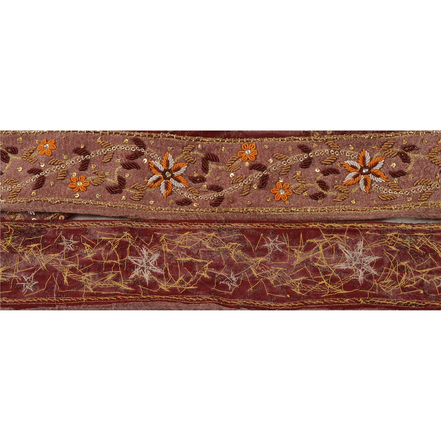 Sanskriti Vintage Sari Border Hand Beaded 1 Yd Trim Sewing Dark Red Craft Lace