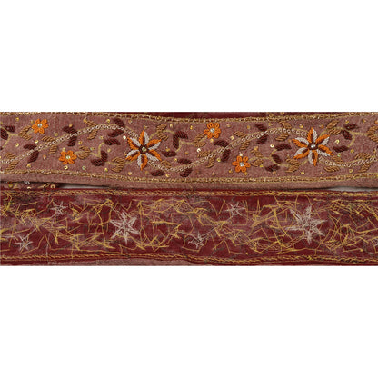 Sanskriti Vintage Sari Border Hand Beaded 1 Yd Trim Sewing Dark Red Craft Lace