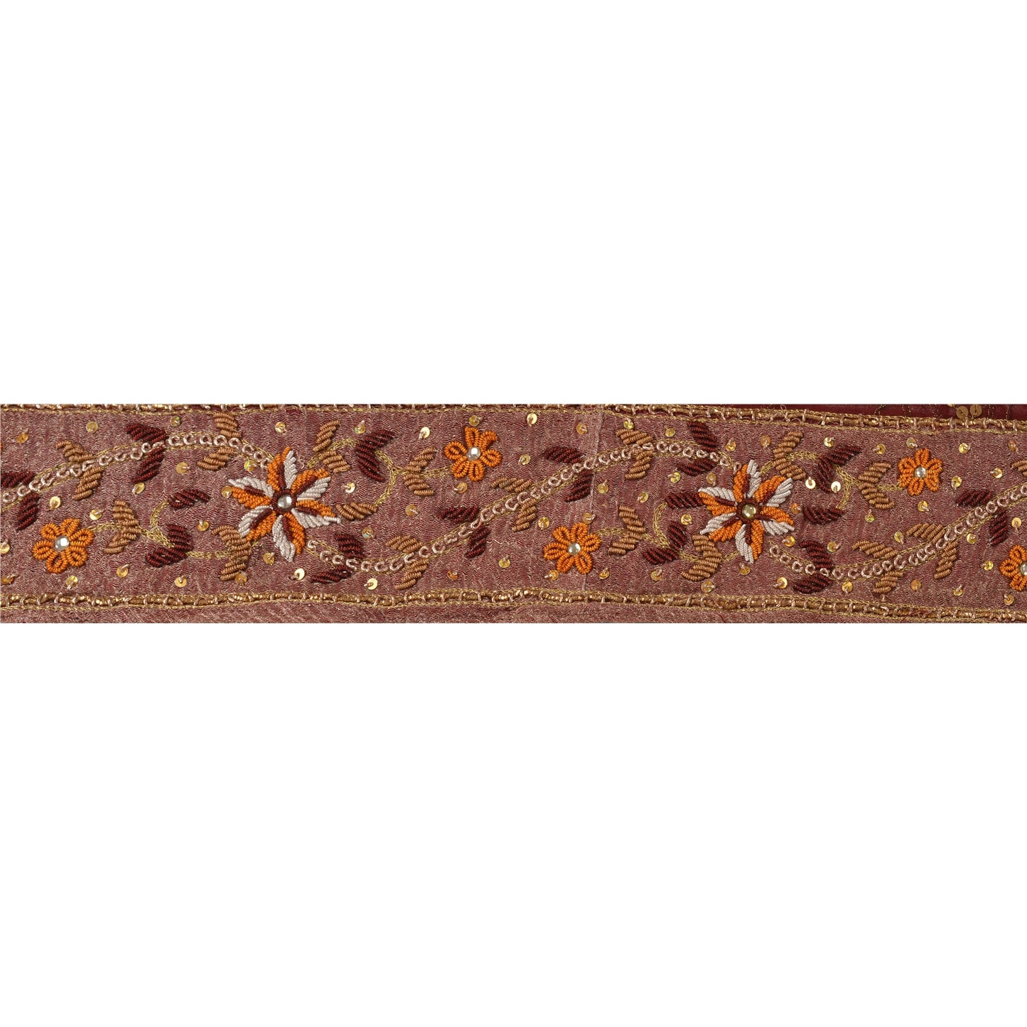 Sanskriti Vintage Sari Border Hand Beaded 1 Yd Trim Sewing Dark Red Craft Lace