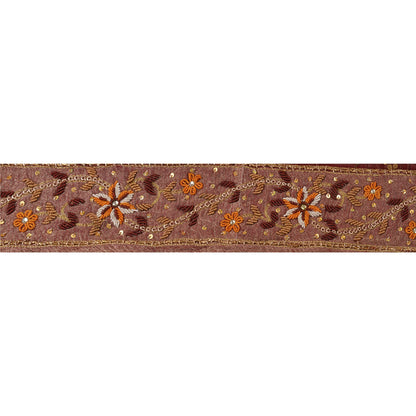 Sanskriti Vintage Sari Border Hand Beaded 1 Yd Trim Sewing Dark Red Craft Lace