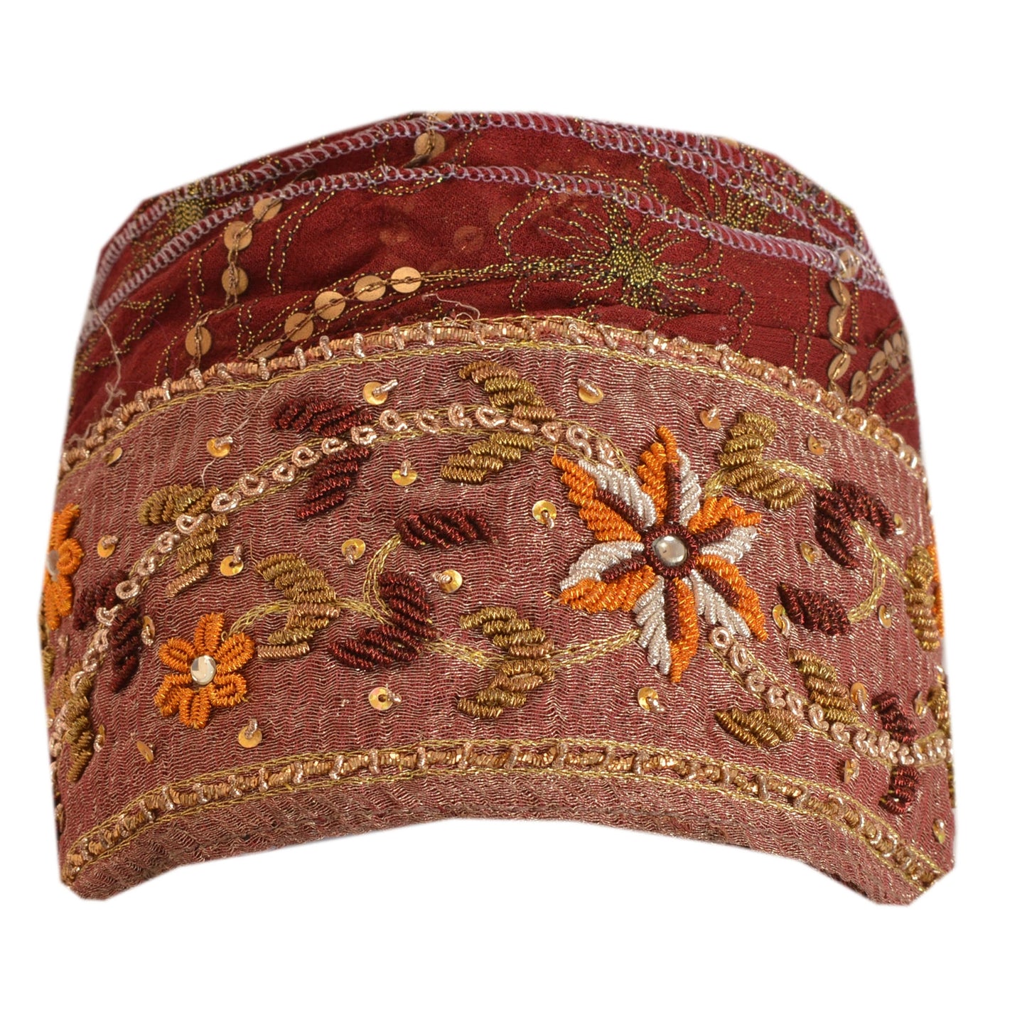 Sanskriti Vintage Sari Border Hand Beaded 1 Yd Trim Sewing Dark Red Craft Lace