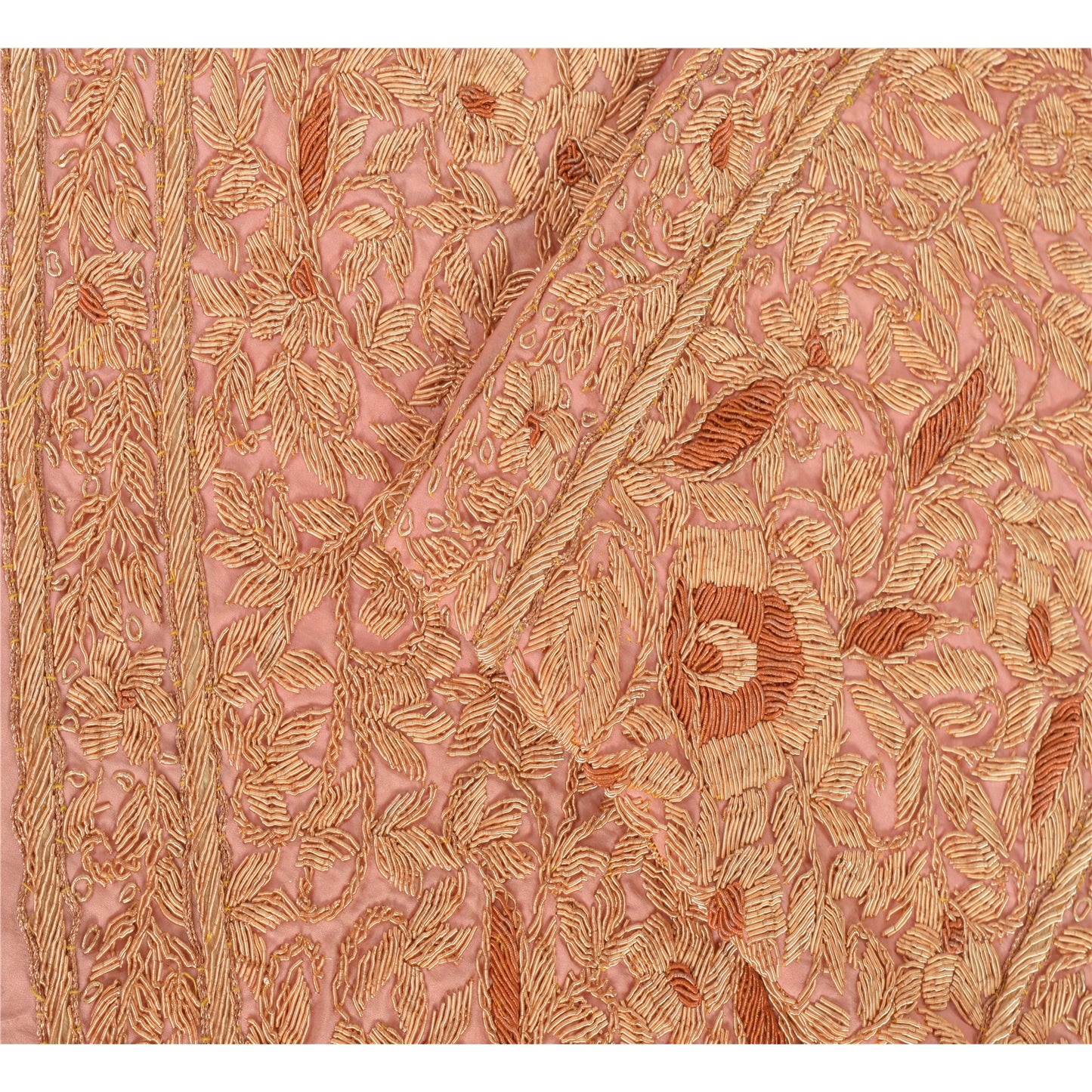 Sanskriti Vintage Sari Border Hand Embroidered 1 Yd Trim Sewing Peach Craft Lace