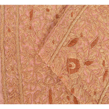 Sanskriti Vintage Sari Border Hand Embroidered 1 Yd Trim Sewing Peach Craft Lace