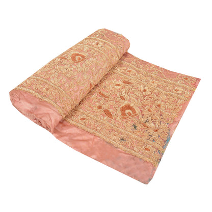Sanskriti Vintage Sari Border Hand Embroidered 1 Yd Trim Sewing Peach Craft Lace