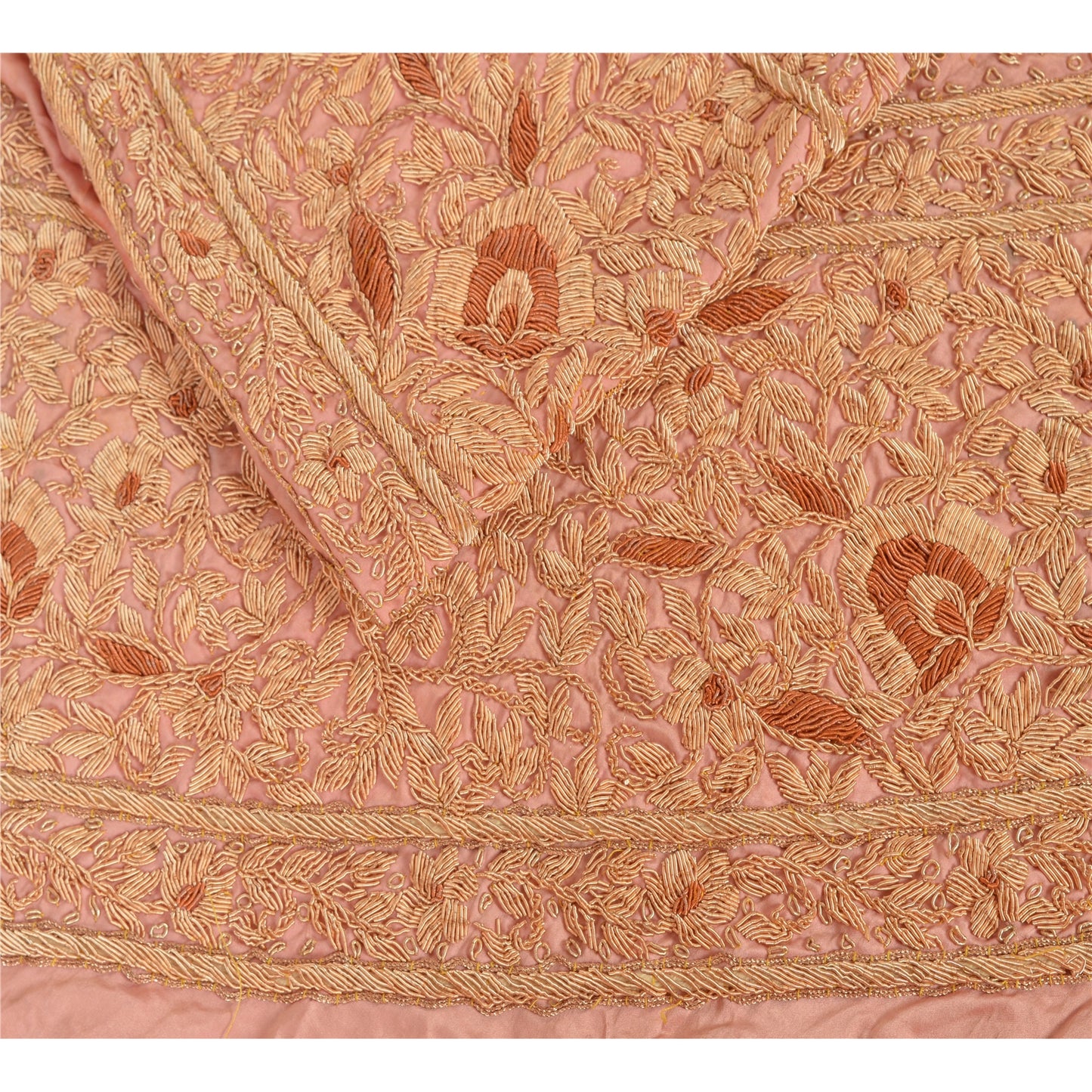 Sanskriti Vintage Sari Border Hand Embroidered 1 Yd Trim Sewing Peach Craft Lace