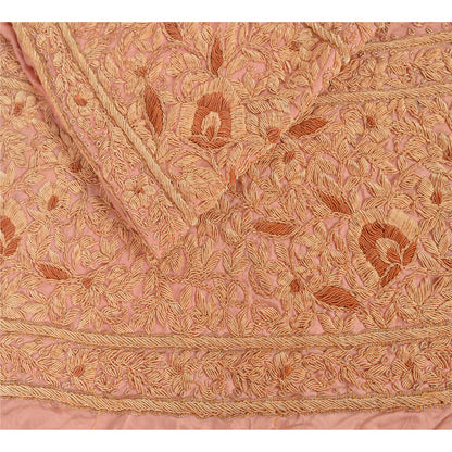 Sanskriti Vintage Sari Border Hand Embroidered 1 Yd Trim Sewing Peach Craft Lace