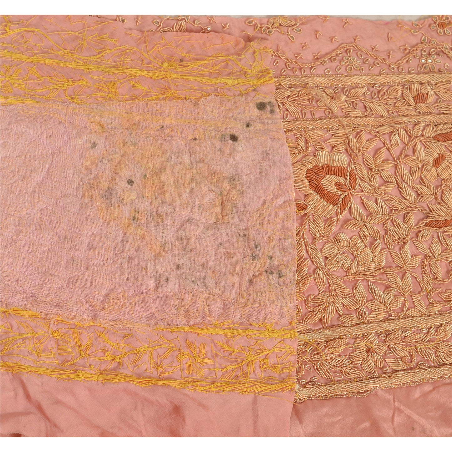 Sanskriti Vintage Sari Border Hand Embroidered 1 Yd Trim Sewing Peach Craft Lace