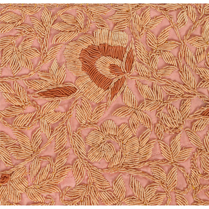 Sanskriti Vintage Sari Border Hand Embroidered 1 Yd Trim Sewing Peach Craft Lace