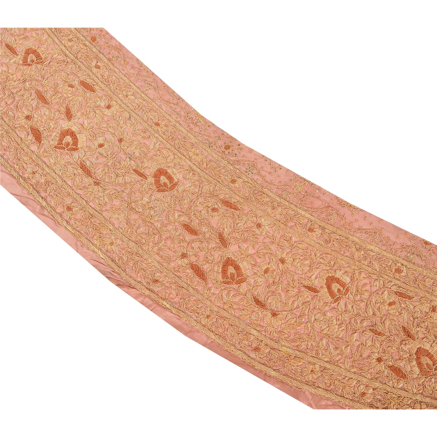 Sanskriti Vintage Sari Border Hand Embroidered 1 Yd Trim Sewing Peach Craft Lace
