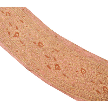 Sanskriti Vintage Sari Border Hand Embroidered 1 Yd Trim Sewing Peach Craft Lace