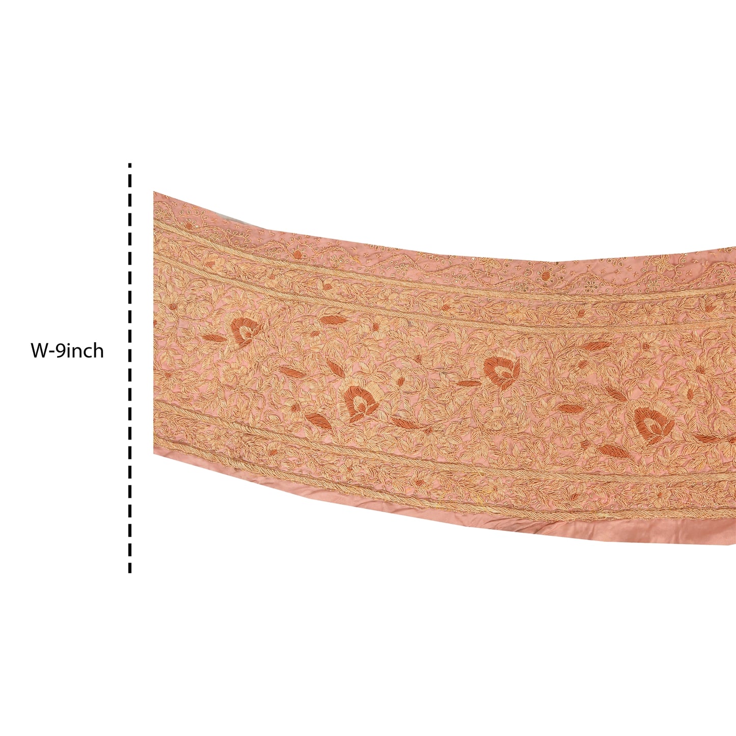 Sanskriti Vintage Sari Border Hand Embroidered 1 Yd Trim Sewing Peach Craft Lace