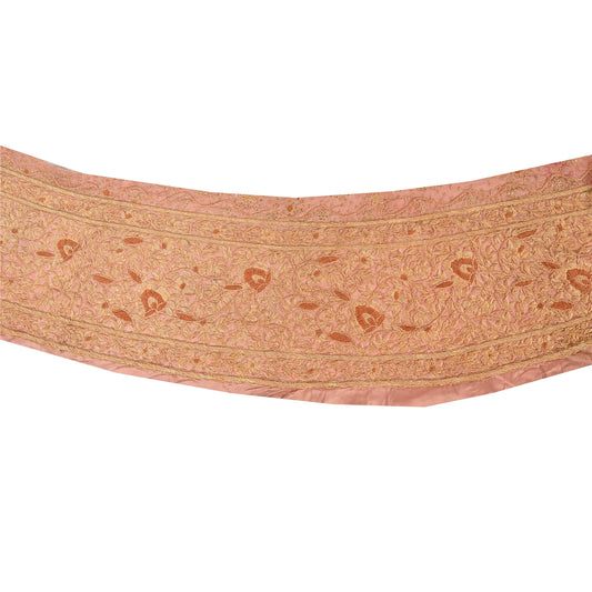 Sanskriti Vintage Sari Border Hand Embroidered 1 Yd Trim Sewing Peach Craft Lace