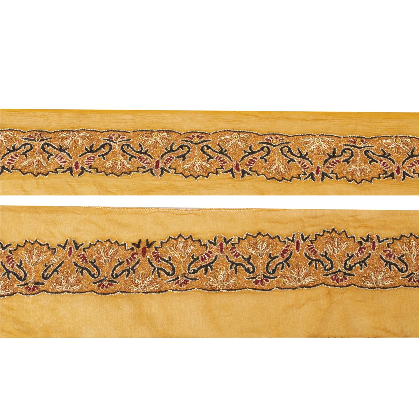 Sanskriti Vintage Sari Border Hand Beaded 1 YD Indian Trim Sewing Saffron Lace