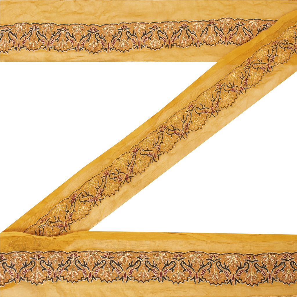 Sanskriti Vintage Sari Border Hand Beaded 1 YD Indian Trim Sewing Saffron Lace