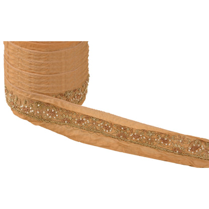 Sanskriti Vintage Border Hand Beaded 1 Yard Indian Trim Sewing Peach Zari Lace