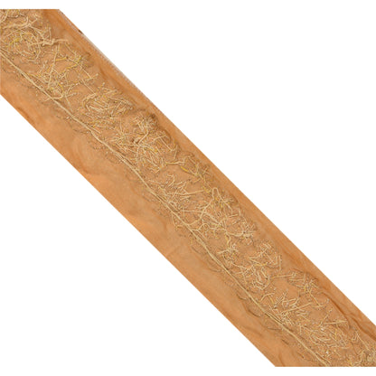 Sanskriti Vintage Border Hand Beaded 1 Yard Indian Trim Sewing Peach Zari Lace