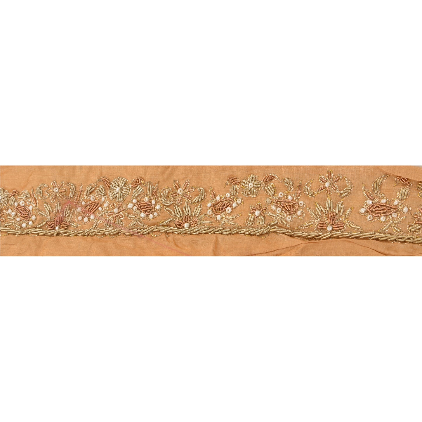 Sanskriti Vintage Border Hand Beaded 1 Yard Indian Trim Sewing Peach Zari Lace