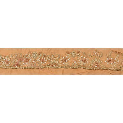 Sanskriti Vintage Border Hand Beaded 1 Yard Indian Trim Sewing Peach Zari Lace