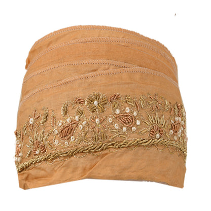 Sanskriti Vintage Border Hand Beaded 1 Yard Indian Trim Sewing Peach Zari Lace