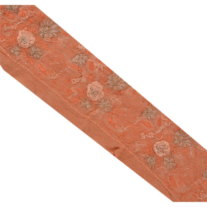Sanskriti Vintage Sari Border Hand Embroidered 1 Yd Trim Sewing Peach Craft Lace