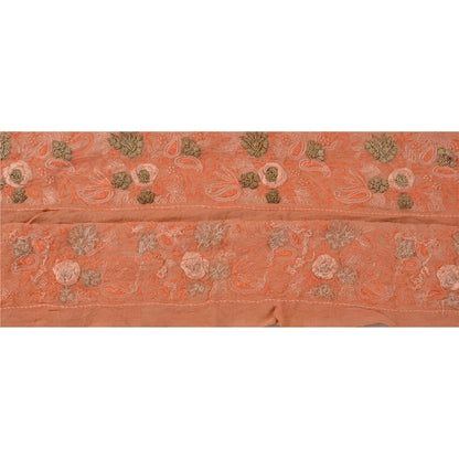 Sanskriti Vintage Sari Border Hand Embroidered 1 Yd Trim Sewing Peach Craft Lace